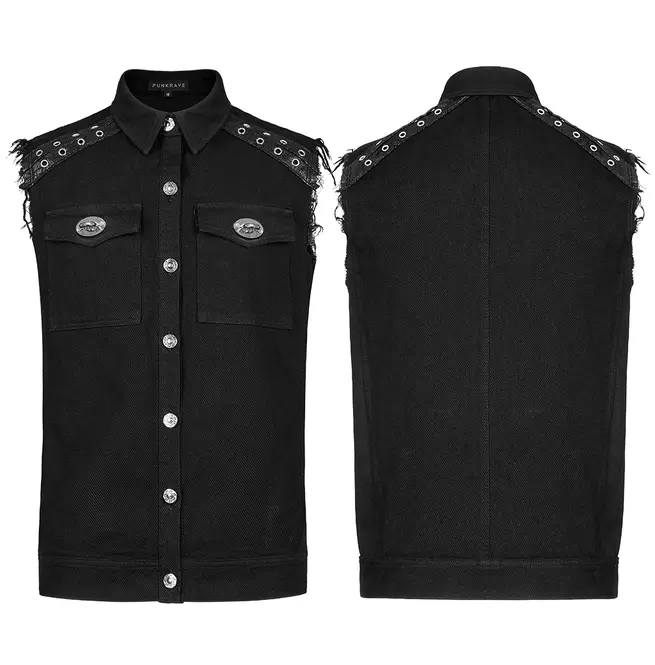 Gothic Black Eyelet Turn-down Collar Vest