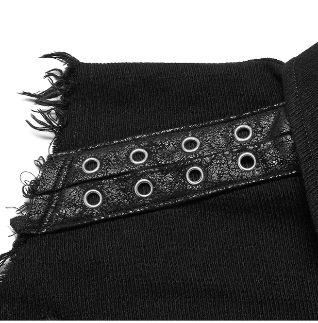 Gothic Black Eyelet Turn-down Collar Vest