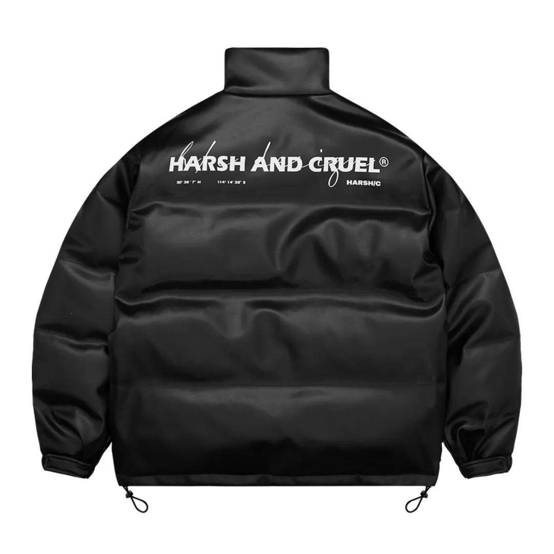 Handwriting Logo Leather Down Jacket