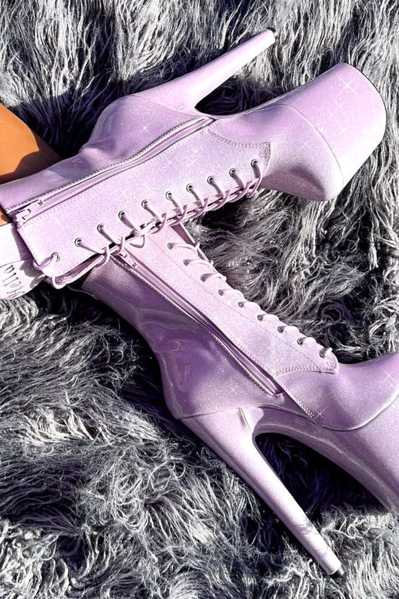 Hella Heels The Glitterati 8inch Boots - Lilac Lovers