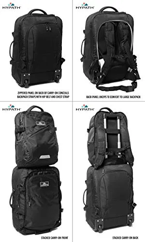 Hypath 2-In-1 Convertible Travel Bag - Use As A Backpack With Wheels, Wheeled Carry On, Duffle,