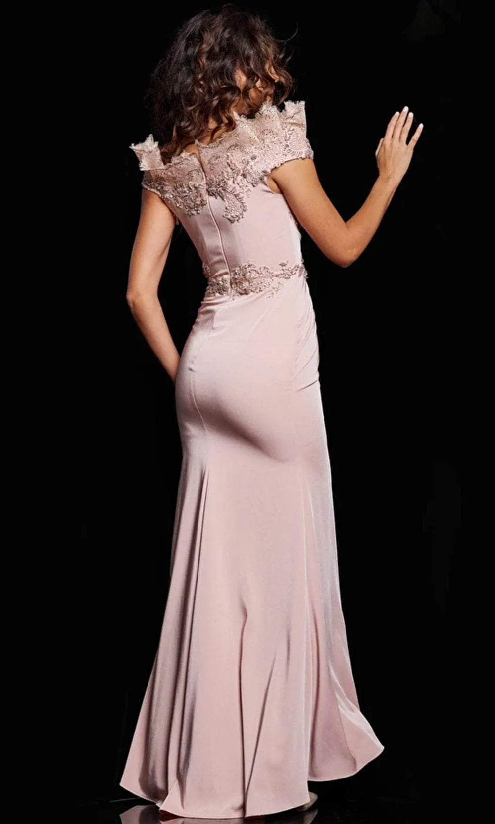 Jovani 37572SC - Cap Sleeve Appliqued Evening Gown