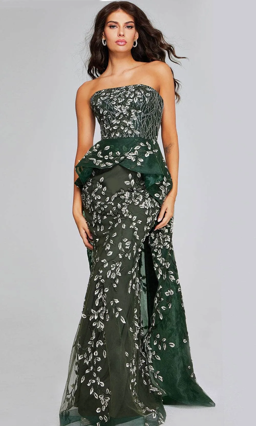 Jovani 37599 - Straight Across Foliage Evening Gown