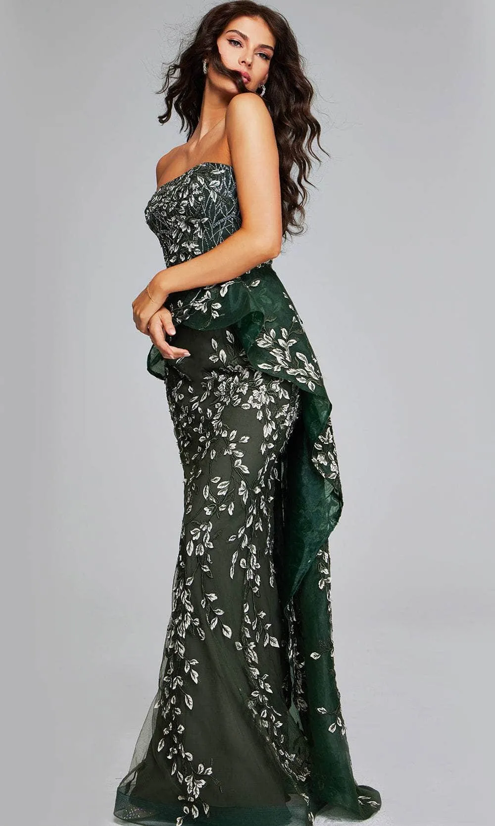 Jovani 37599 - Straight Across Foliage Evening Gown