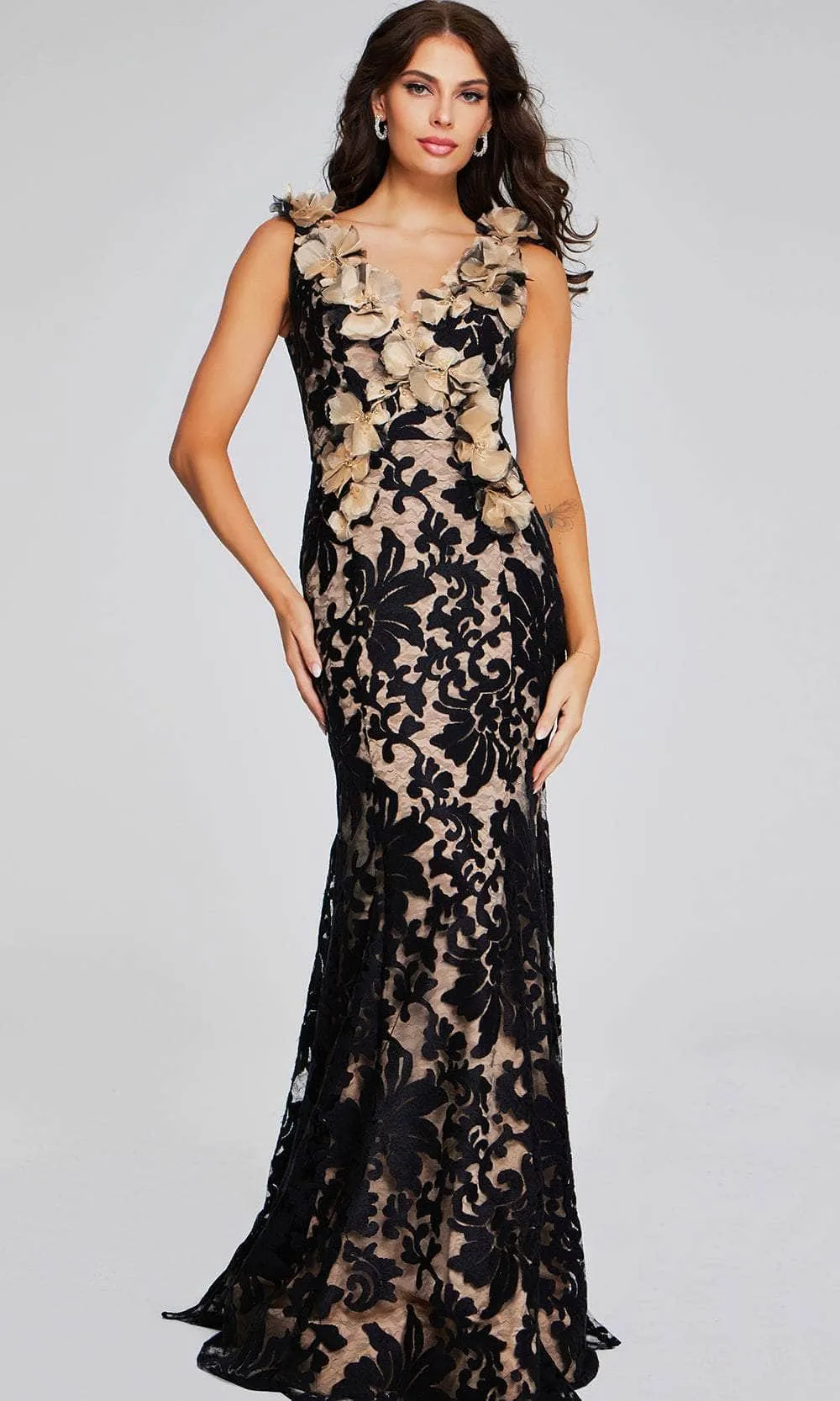 Jovani 38497 - Embroidered Sheath Evening Gown