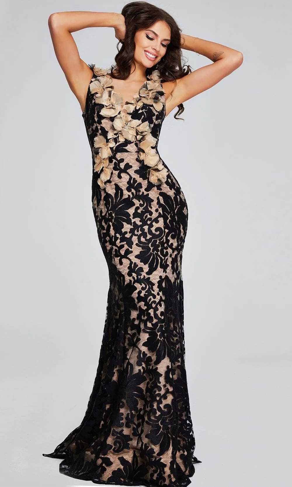 Jovani 38497 - Embroidered Sheath Evening Gown