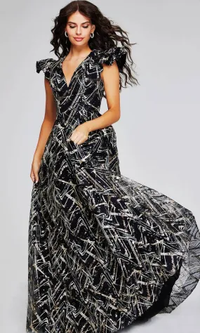 Jovani 39274 - Ruffled Sleeve Sequin Evening Gown