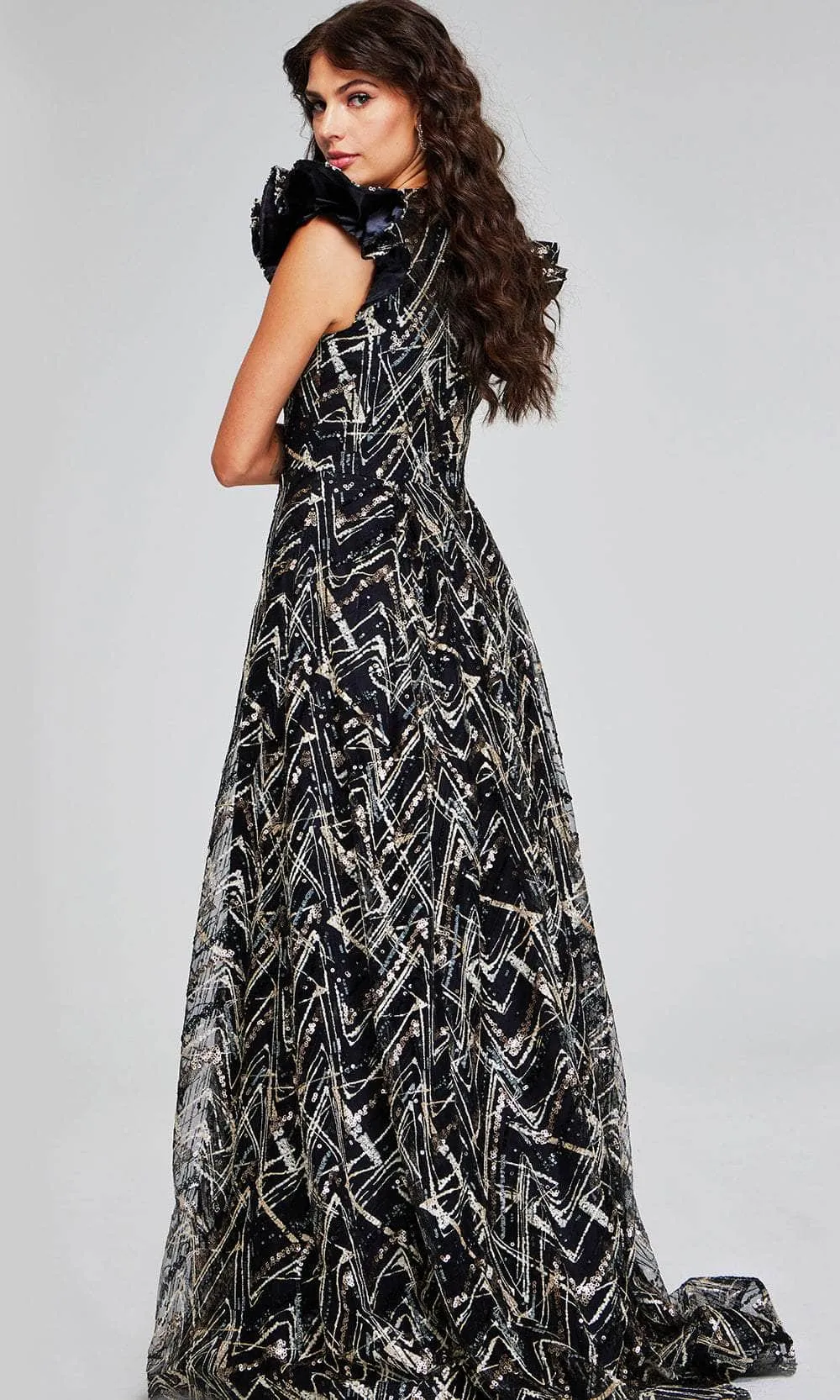 Jovani 39274 - Ruffled Sleeve Sequin Evening Gown