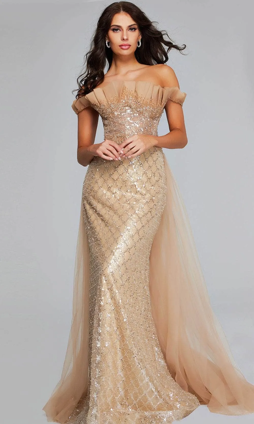 Jovani 39389 - Ruffled Neckline Evening Gown