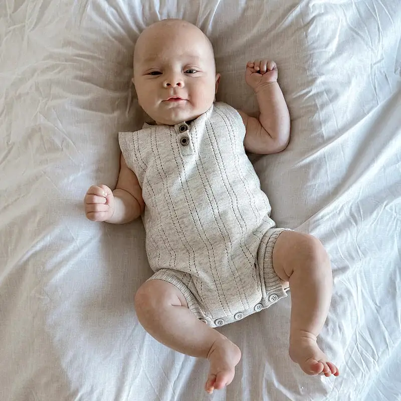 Jujo Pointelle Line Onesie - Silver/Ecru