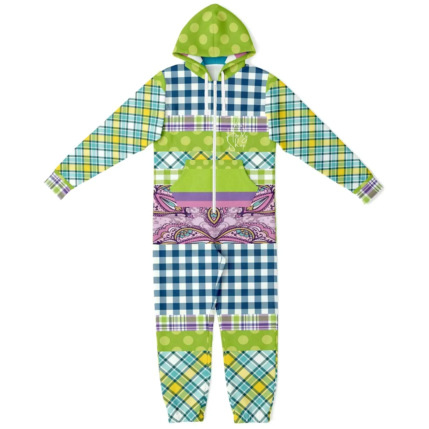 Kaleido-Scape Purple Plaid Patchwork Fleece Unisex Romper