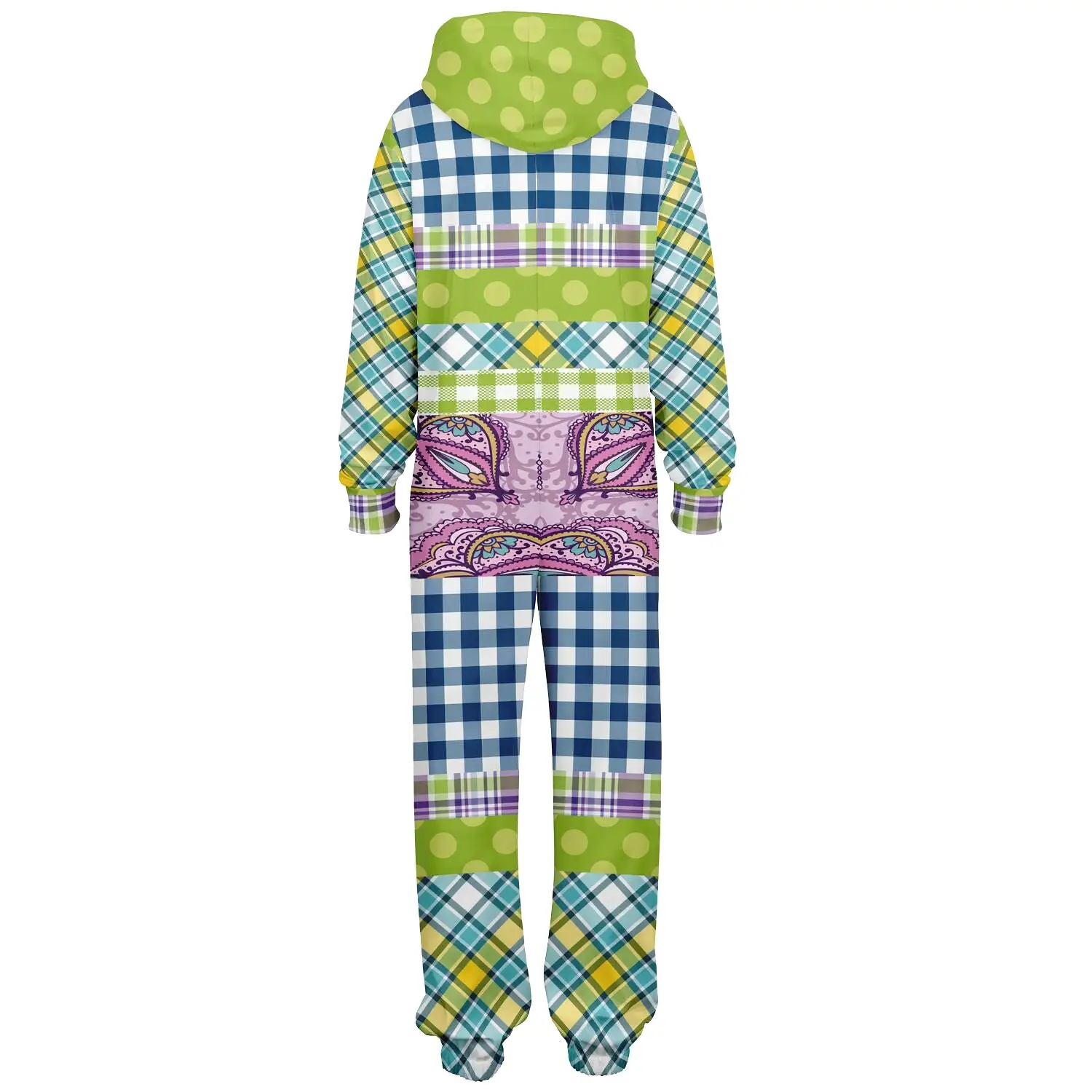 Kaleido-Scape Purple Plaid Patchwork Fleece Unisex Romper