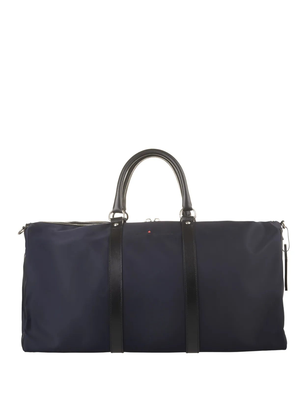 KITON Navy Blue Nylon and Leather Duffle Bag With Logo