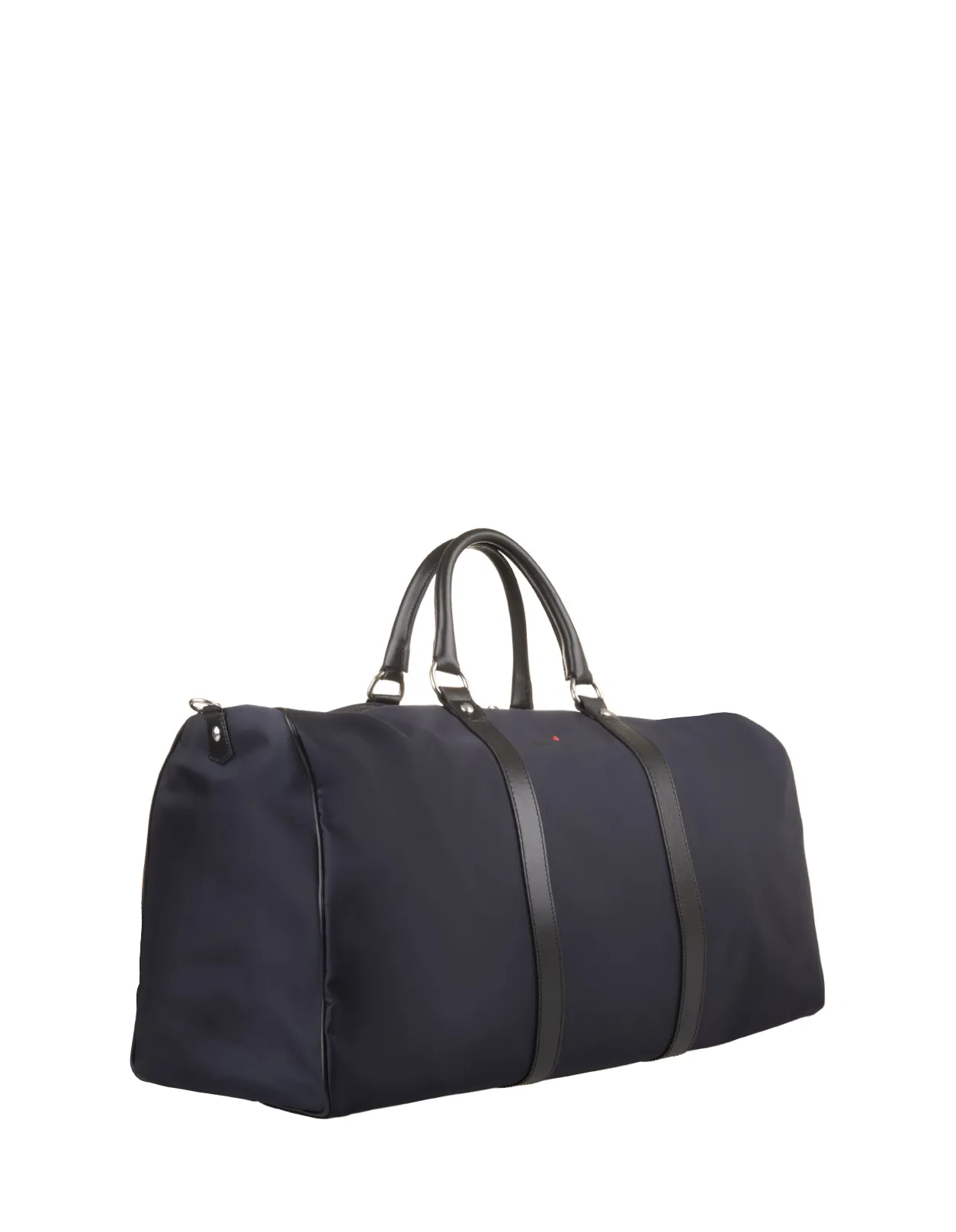 KITON Navy Blue Nylon and Leather Duffle Bag With Logo