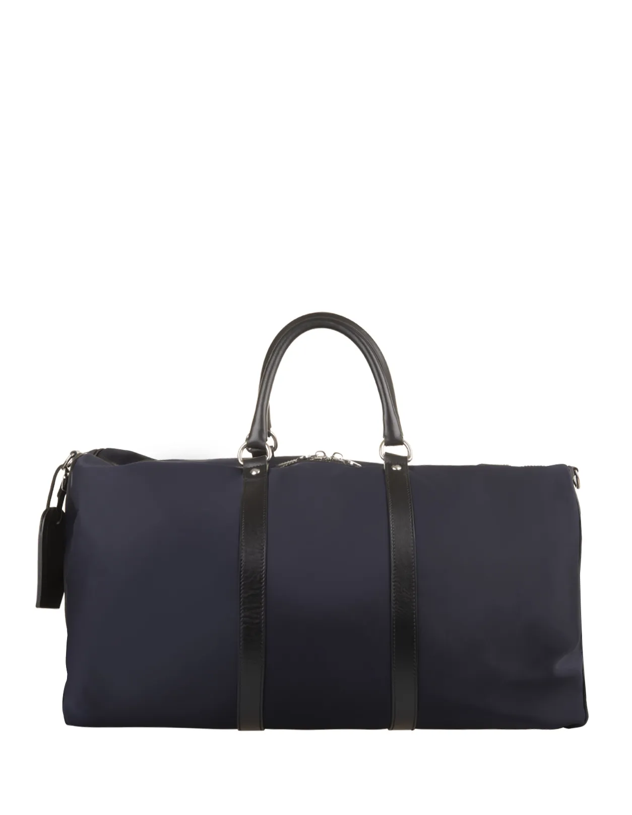 KITON Navy Blue Nylon and Leather Duffle Bag With Logo