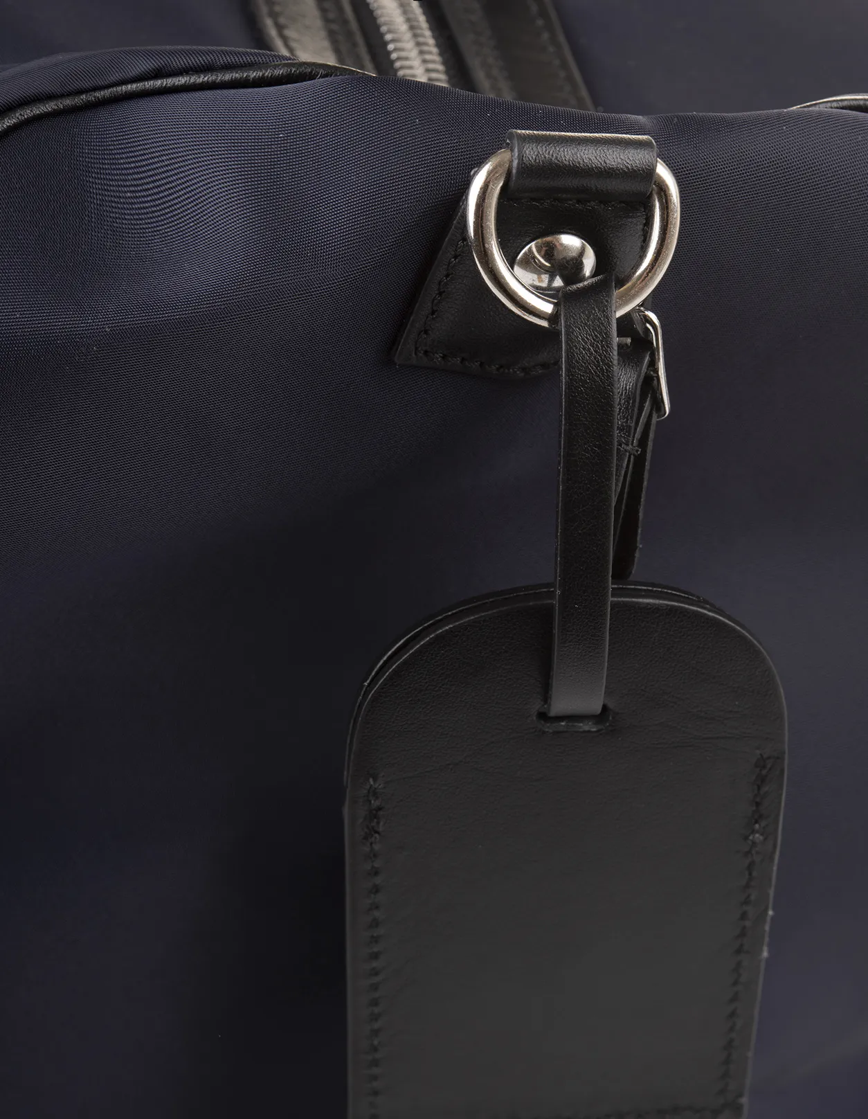 KITON Navy Blue Nylon and Leather Duffle Bag With Logo