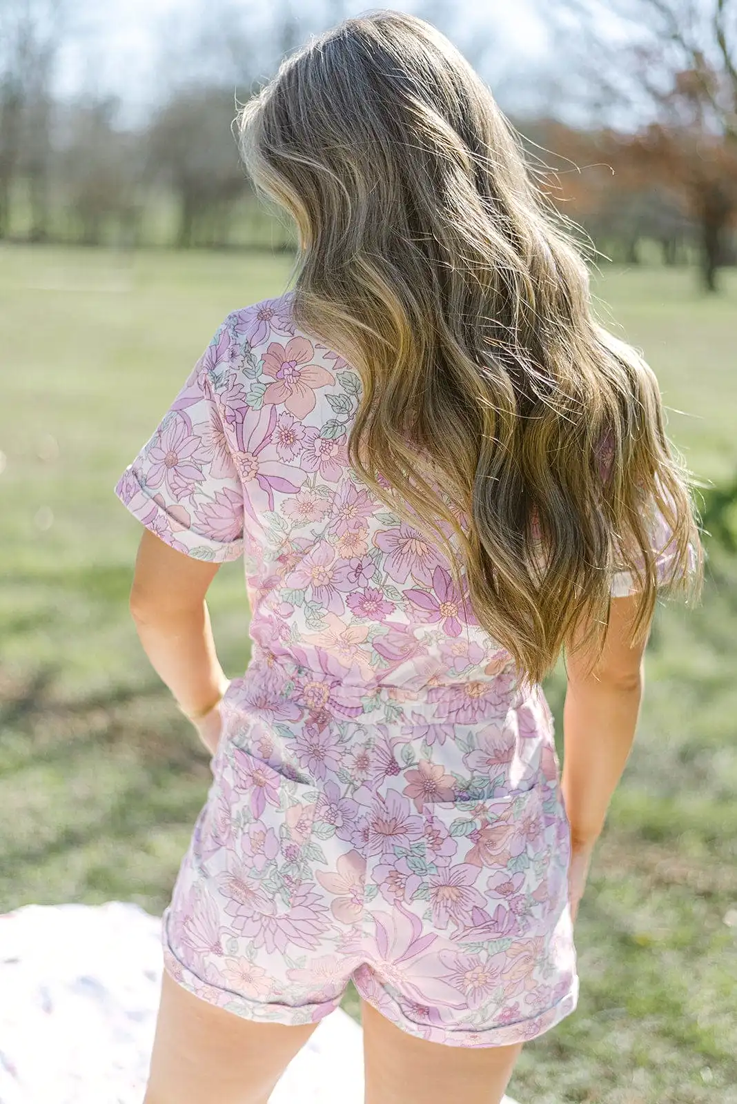 Lavender Floral Denim Romper