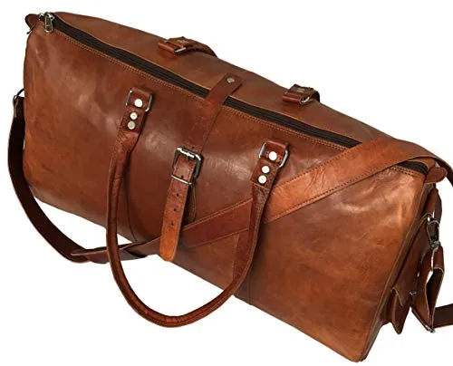 Leather Travel Duffle Bag Gym Overnight Weekend Luggage Carry on Airplane Underseat Bag