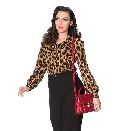 Leopard Print Tie Front Long Sleeve Blouse