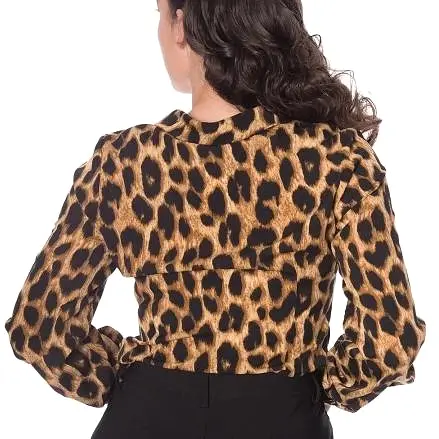 Leopard Print Tie Front Long Sleeve Blouse