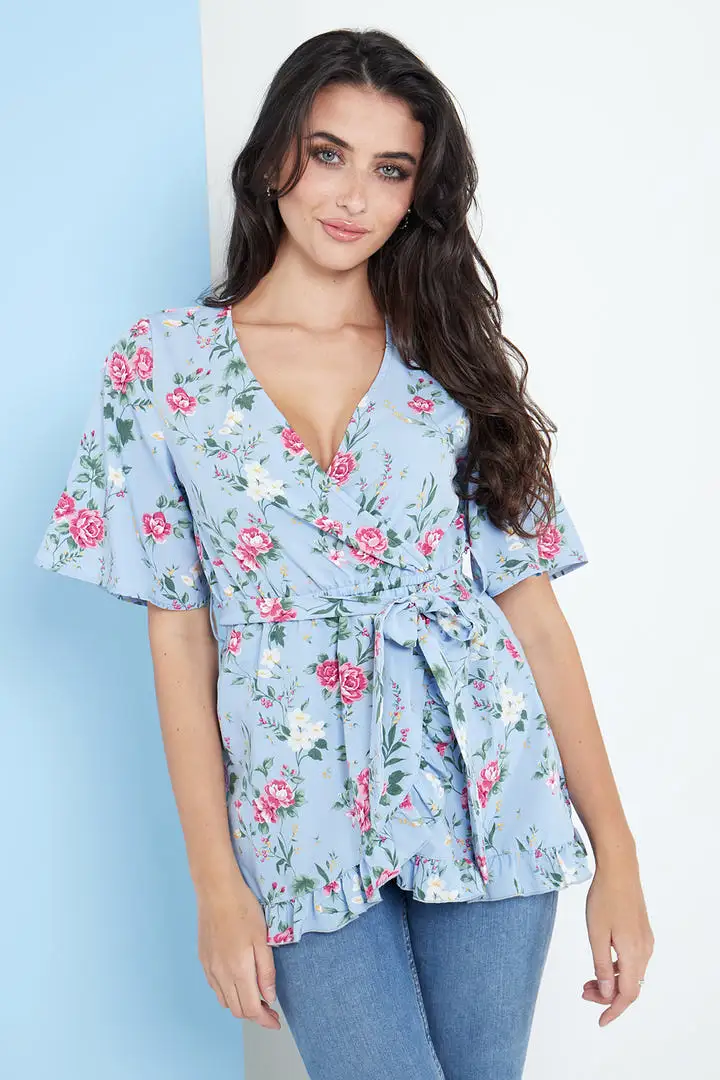 Lilura London Blue Floral Wrap Top