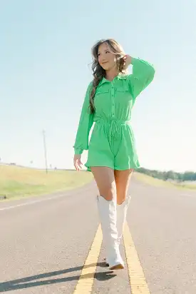 Lime Green Pleated Romper