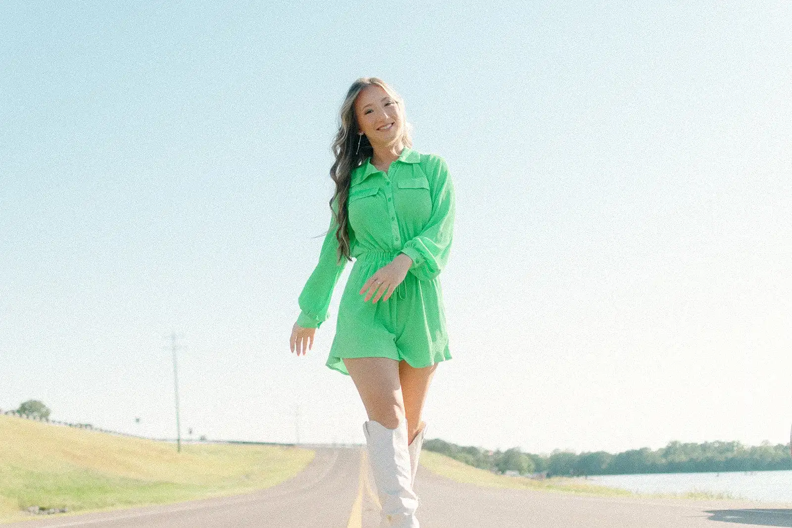 Lime Green Pleated Romper