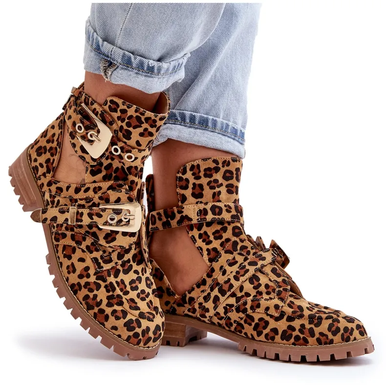 Lu Boo Suede Boots With Cutouts Leopard Rock Girl brown