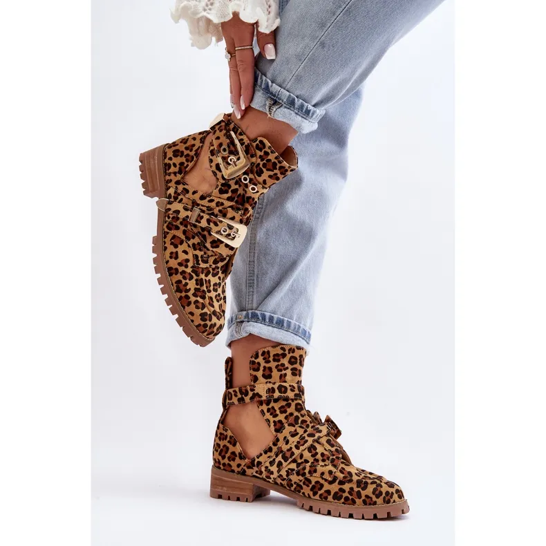 Lu Boo Suede Boots With Cutouts Leopard Rock Girl brown