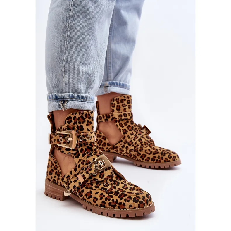 Lu Boo Suede Boots With Cutouts Leopard Rock Girl brown