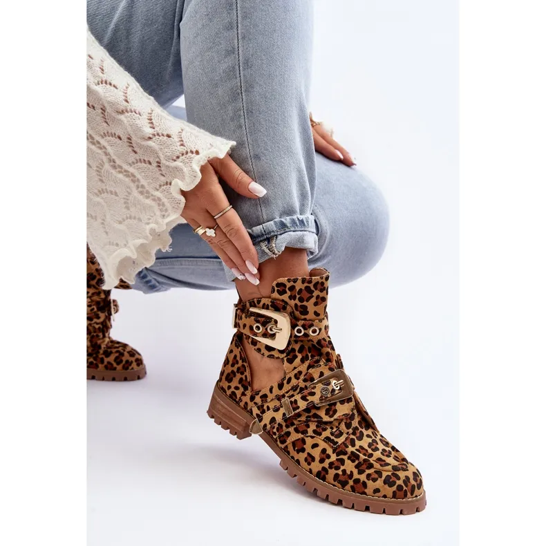 Lu Boo Suede Boots With Cutouts Leopard Rock Girl brown