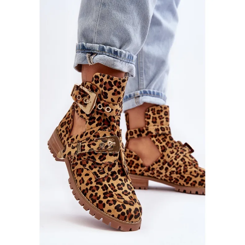 Lu Boo Suede Boots With Cutouts Leopard Rock Girl brown