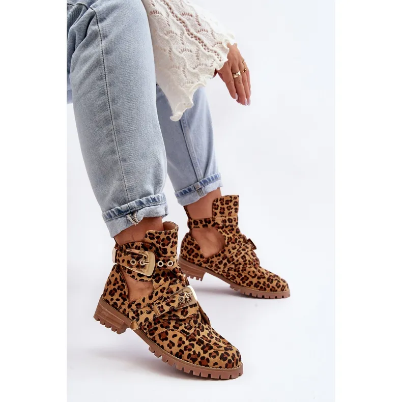 Lu Boo Suede Boots With Cutouts Leopard Rock Girl brown