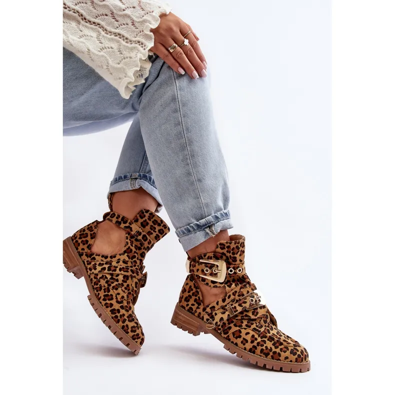 Lu Boo Suede Boots With Cutouts Leopard Rock Girl brown