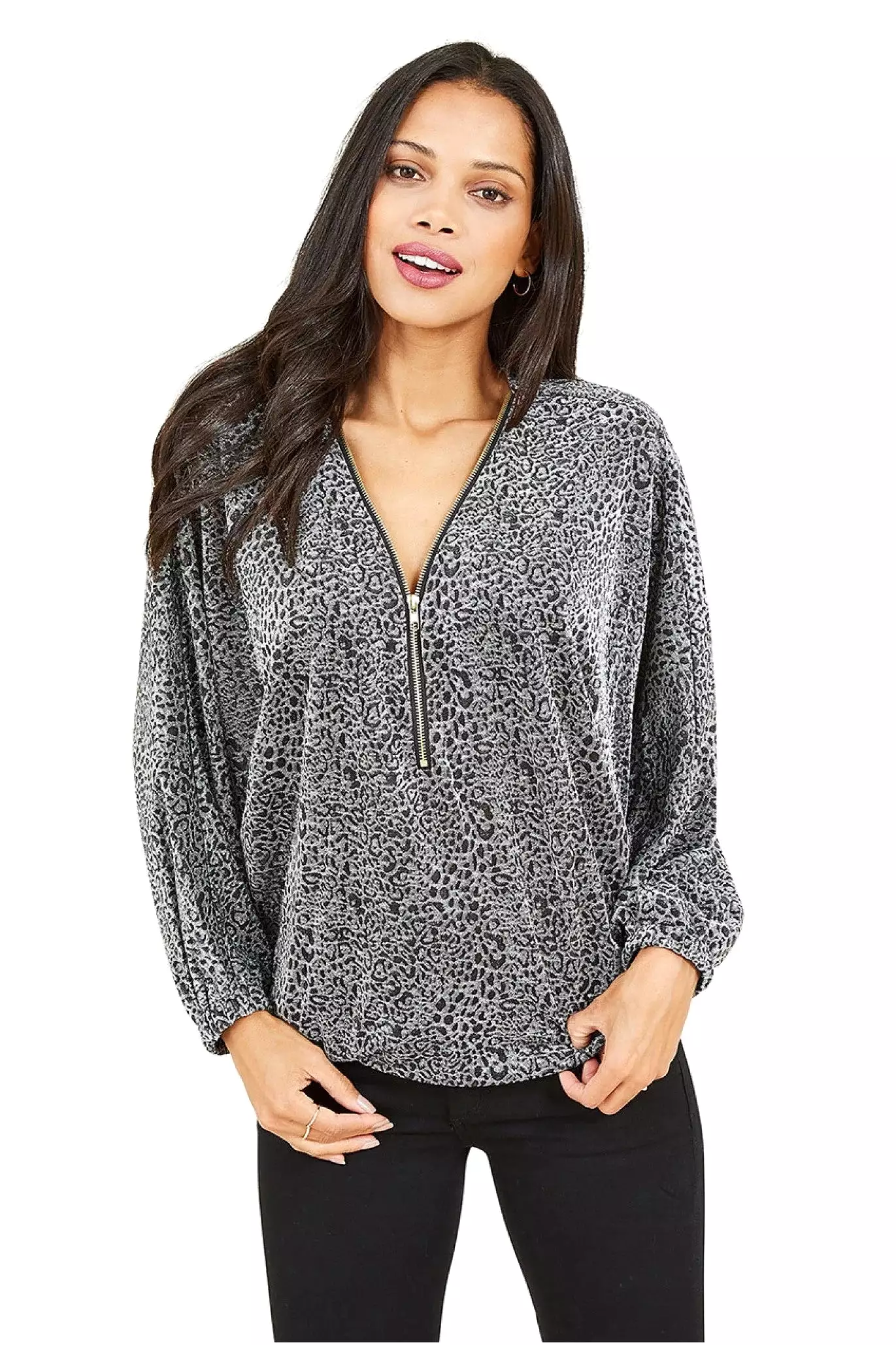 Mela London Silver Leopard Zip Top