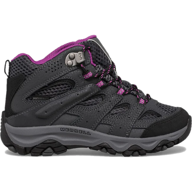 Merrell Kids Girls Moab 3 Waterproof Mid Hiking Boots- Granite/Berry