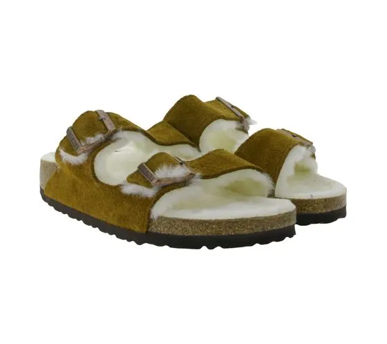 Mules de mujer BIRKENSTOCK Arizona con forro de pelo Made in Germany ancho estrecho 1001135 marrón