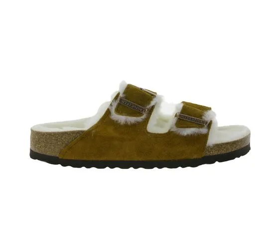 Mules de mujer BIRKENSTOCK Arizona con forro de pelo Made in Germany ancho estrecho 1001135 marrón