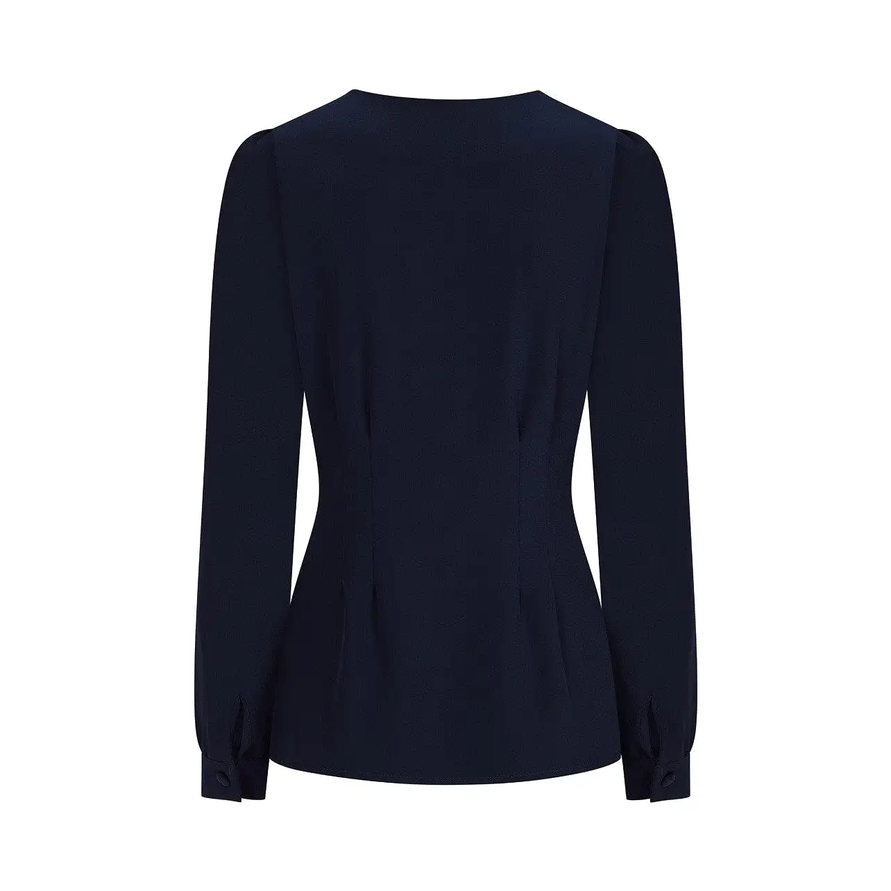 Navy Blue Long Sleeve V Neck Blouse Top