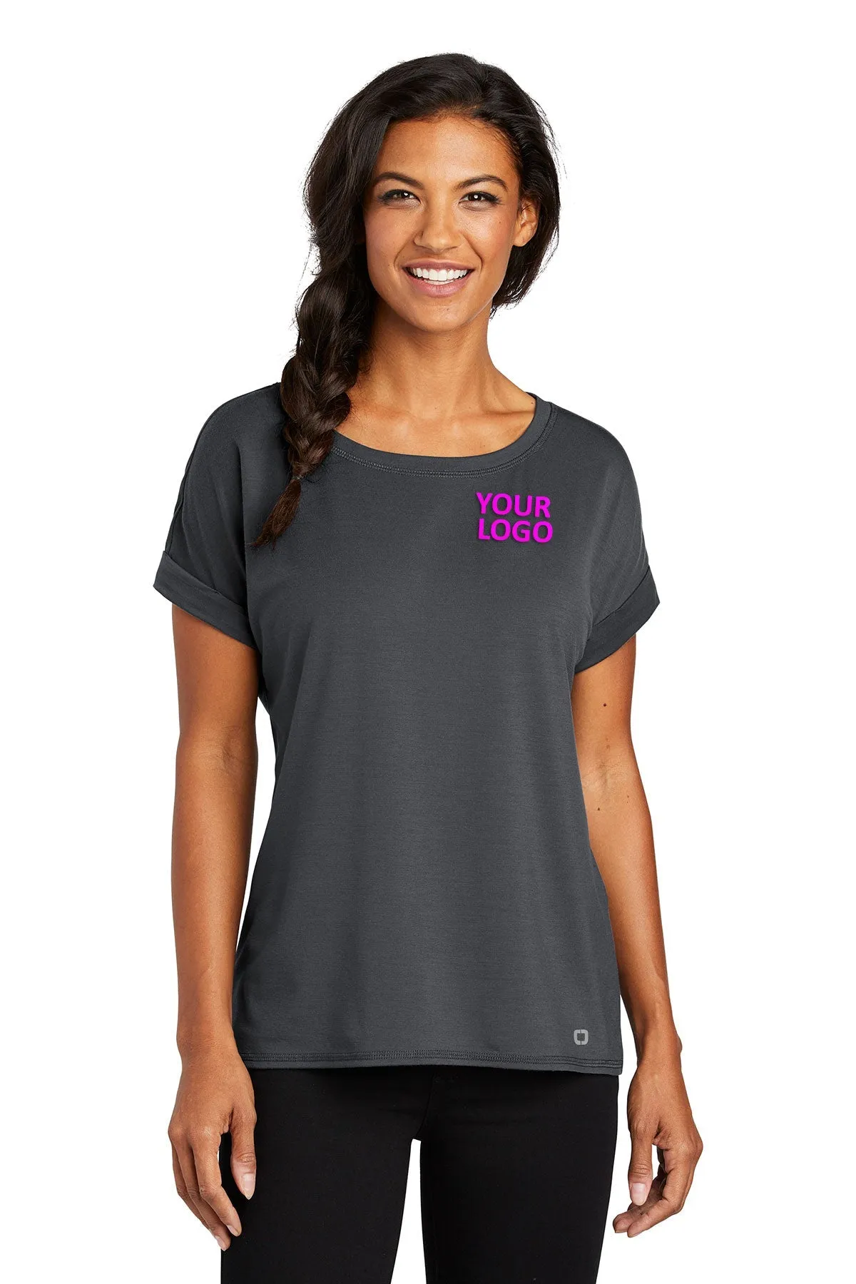 OGIO Ladies Luuma Cuffed Custom Tees, Diesel Grey