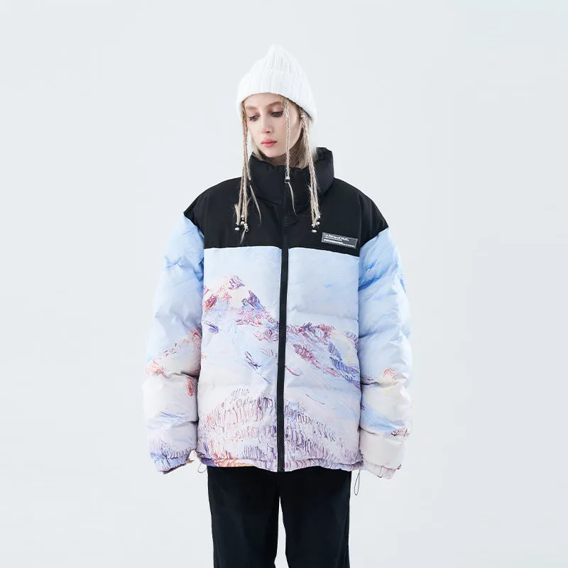 Oil Painting Mountain Landscape Down Jacket