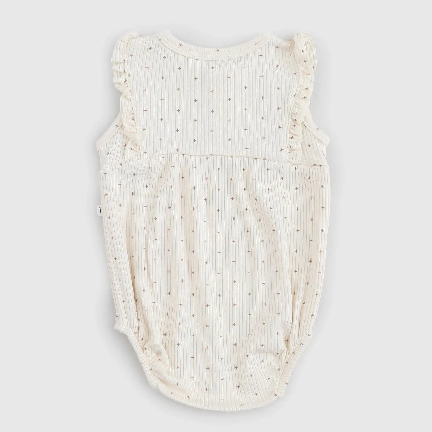 One More In The Family Beige Ruffle Romper For Baby Girls