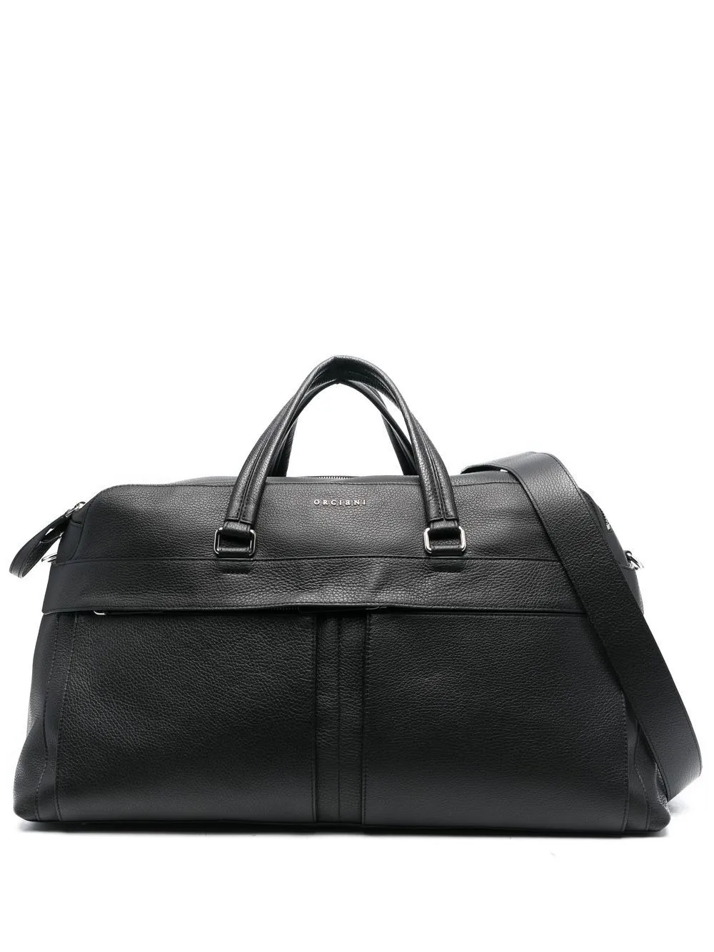 ORCIANI Black Leather Micron Duffle Bag With Shoulder Strap