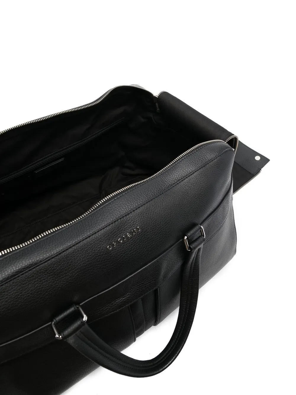 ORCIANI Black Leather Micron Duffle Bag With Shoulder Strap