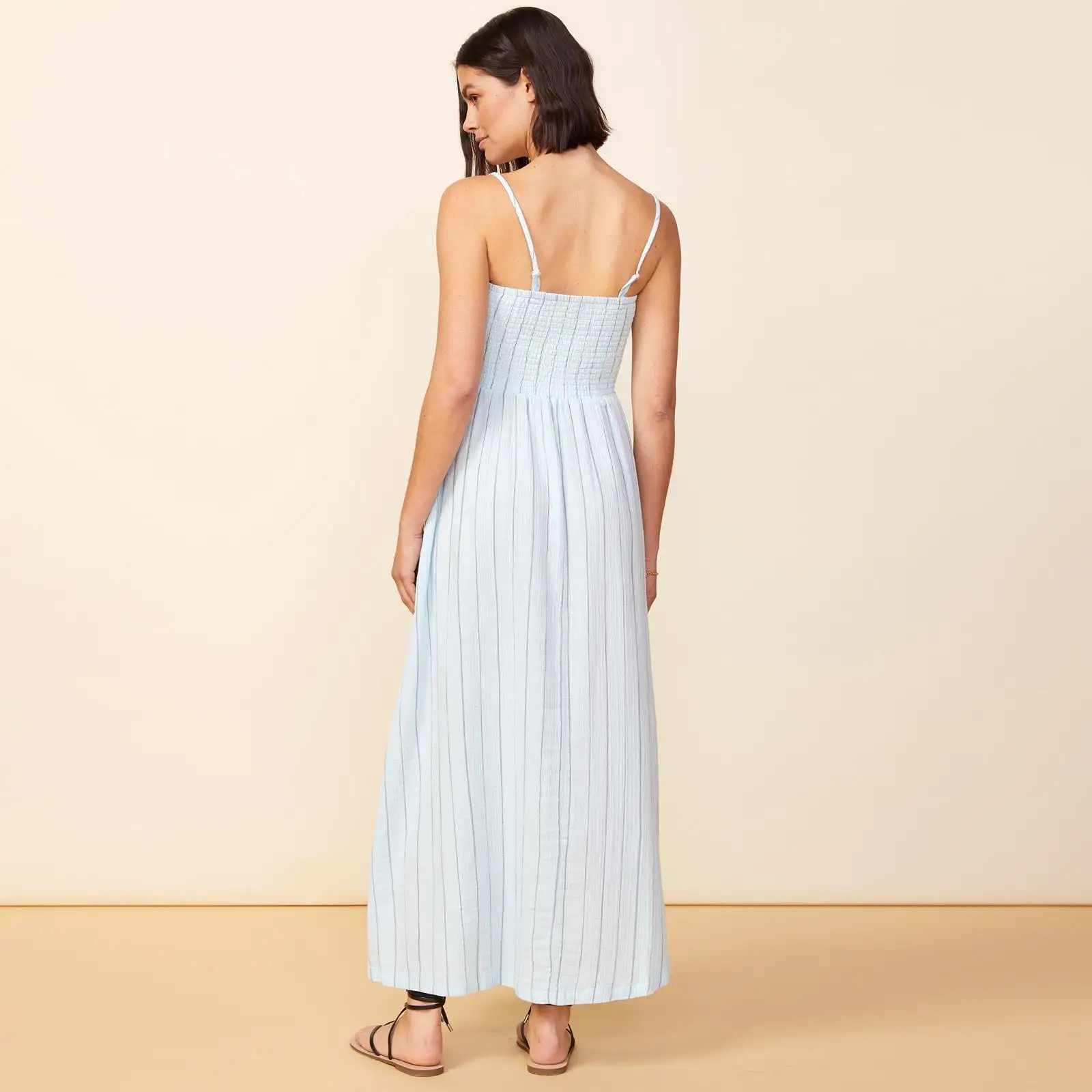 Pinstripe Gauze Smocked Maxi Dress