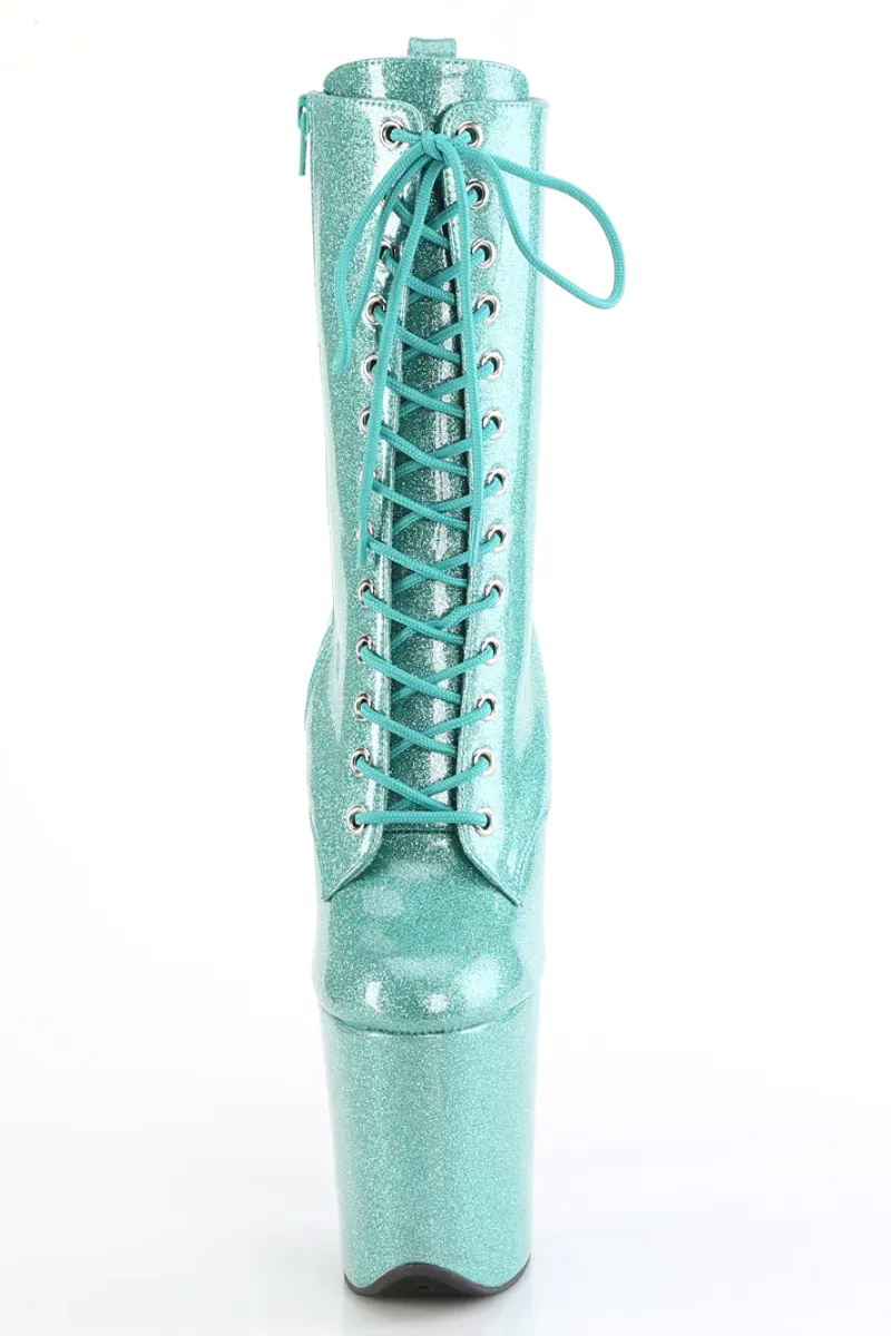 Pleaser USA Flamingo-1040GP 8inch Pleaser Boots - Aqua Glitter