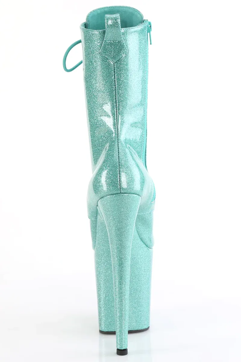 Pleaser USA Flamingo-1040GP 8inch Pleaser Boots - Aqua Glitter