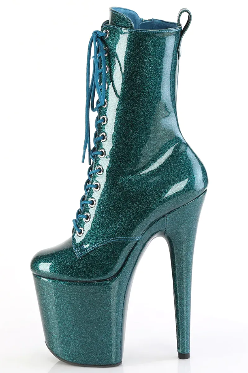 Pleaser USA Flamingo-1040GP 8inch Pleaser Boots - Teal Glitter