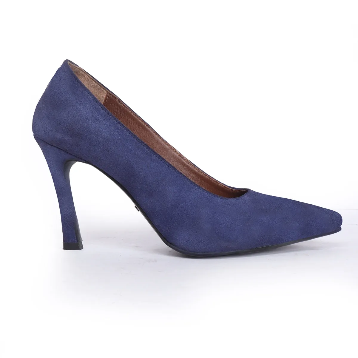 Pointed Toe Sleek Stiletto Pencil Heel Ladies formal Blue Suede Leather Footwear By Brune & Bareskin