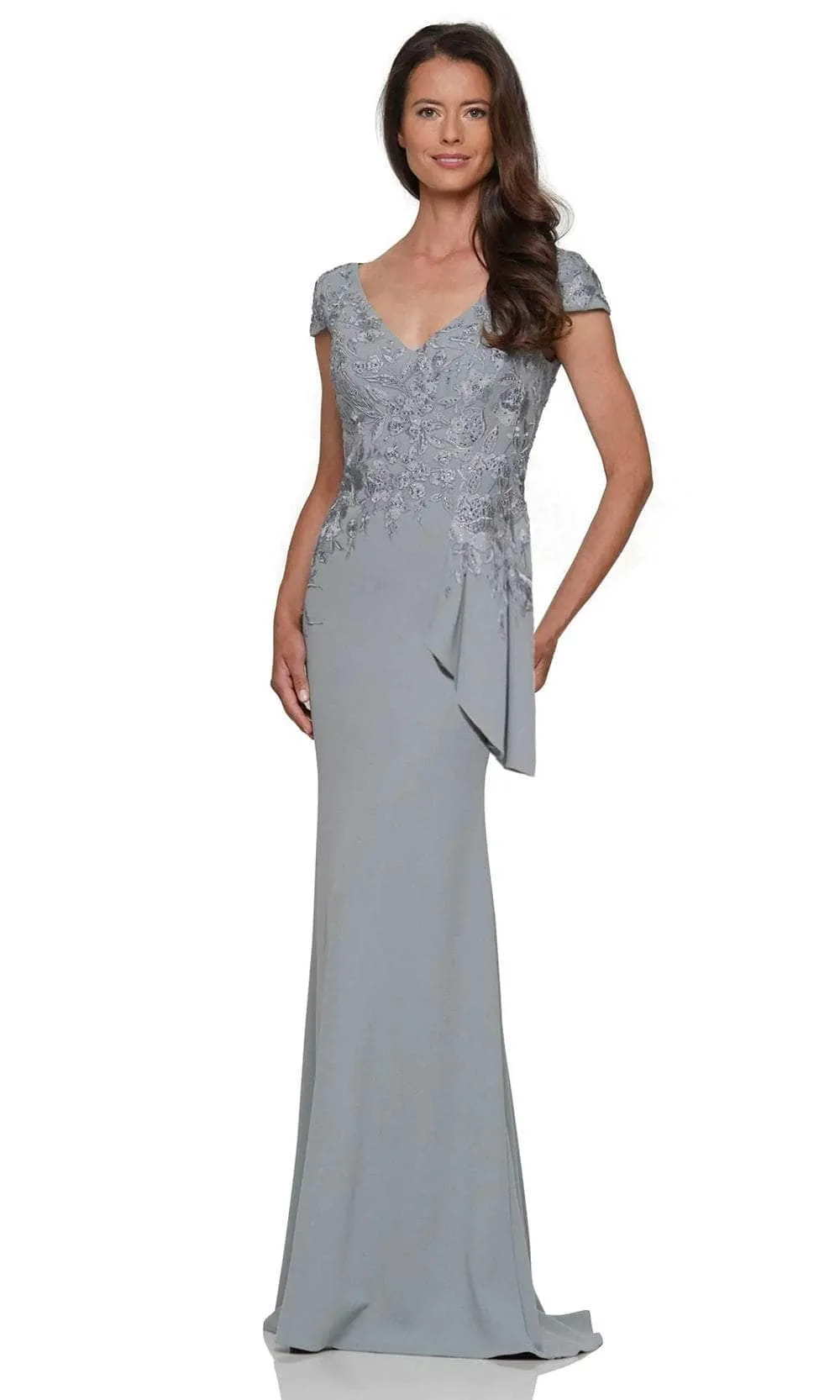 Rina di Montella RD2960 - Cap Sleeves Embroidered Evening Gown